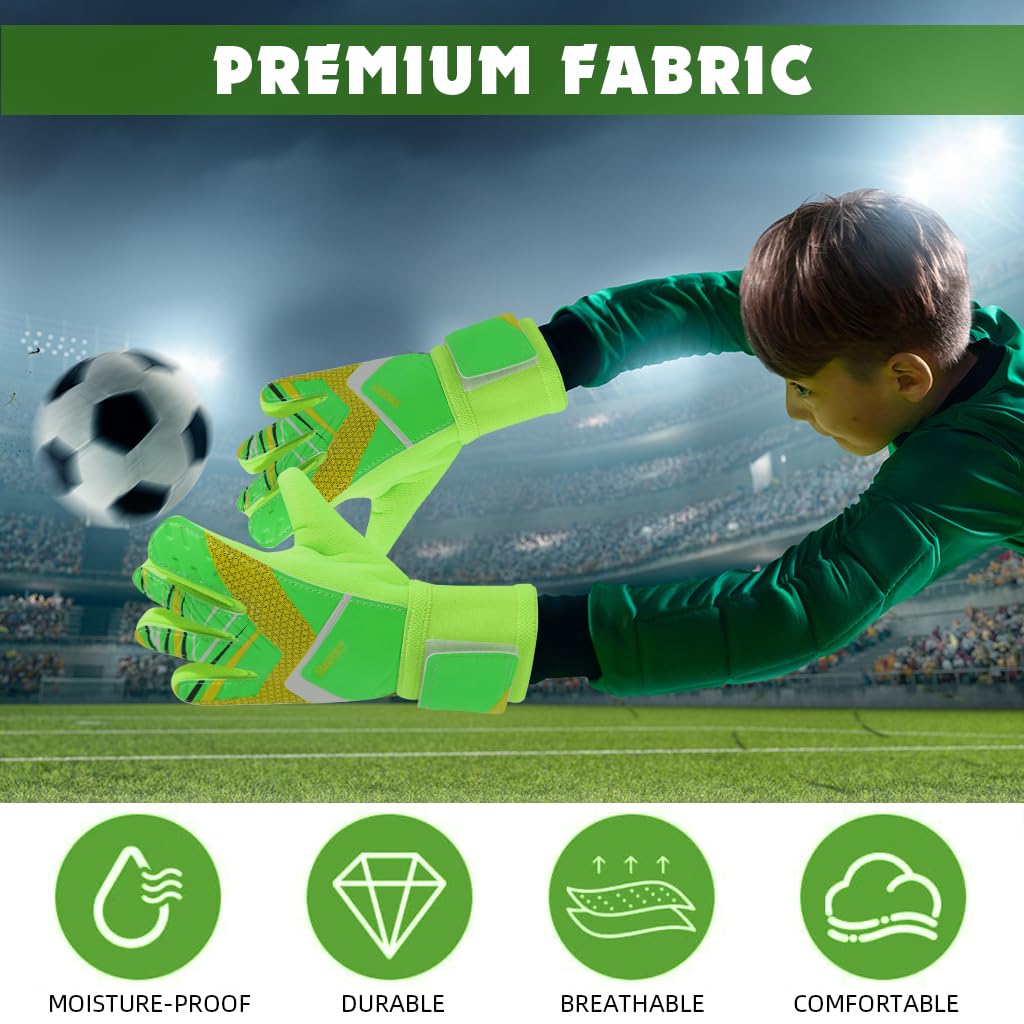 Proberos Football Goalkeeper Gloves for Kids with Latex Palm Grip & Adjustable Strap | Green Size 8