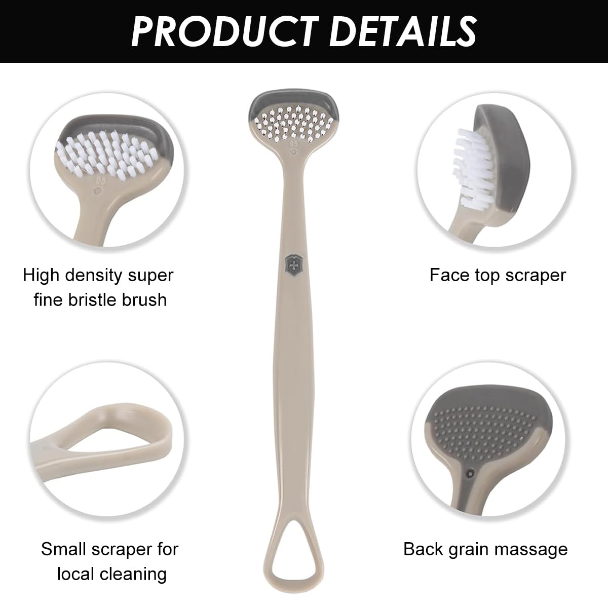 HANNEA Tongue Scraper Cleaner for Fresh Breath with 3 in 1 Double Head Design | Soft Bristles and Nubs