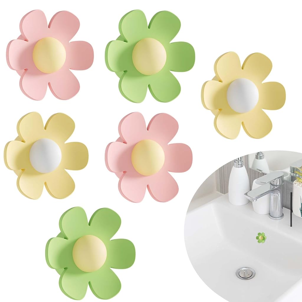 HASTHIP® Silicone Sink Overflow Hole Covers Stoppers,Stylish Cute Flower Silicone Sink Overflow Caps Decorative Vanity Basin Hole Covers,Pack of 3 Universal Fit