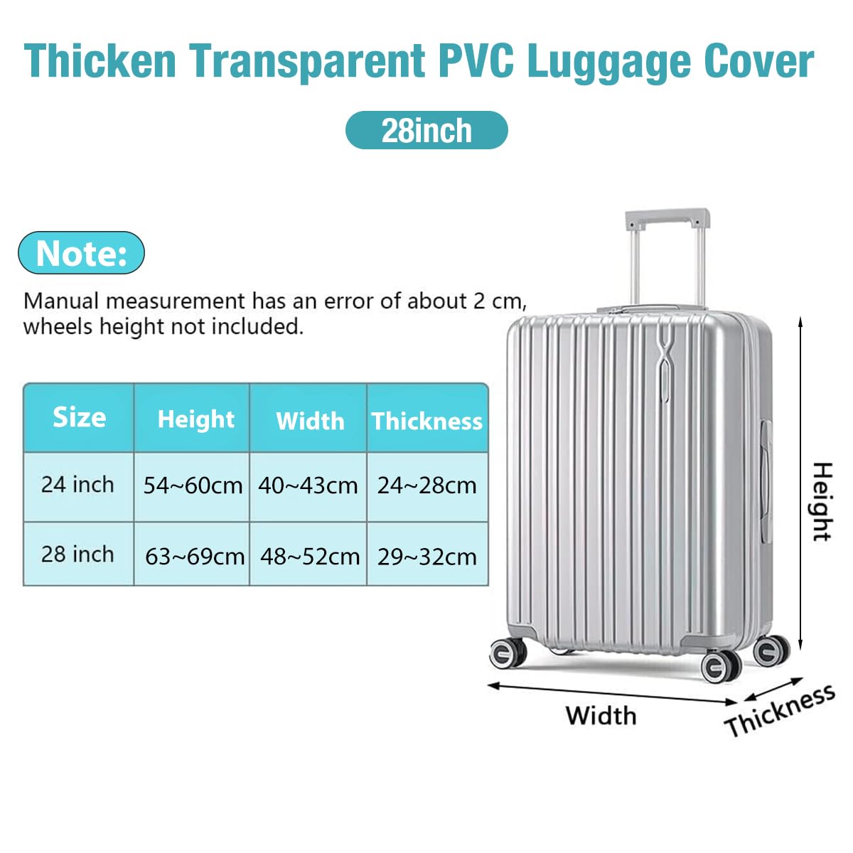 ZIBUYU® Suitcase Covers for Trolley Suitcase Waterproof Dustproof Trolley Bag Cover Transparent PVC Luggage Cover Reuseable Luggage Covers For Trolley Suitcase - 28 Inch