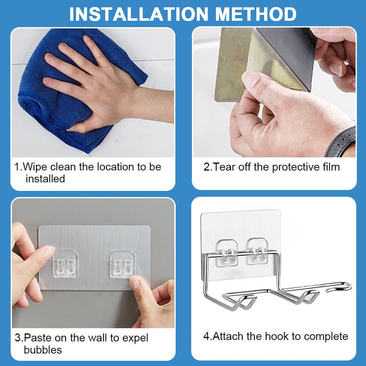 HASTHIP Hair Dryer Holder for Bathroom Organization with Self Adhesive Mount | Stainless Steel Silver Rack