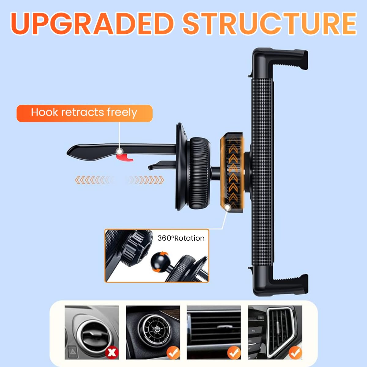 STHIRA Tablet Holder for Car featuring 360° Rotatable Mount fits 6–15 in Devices | ABS and Silicone Secure Vent Clamp