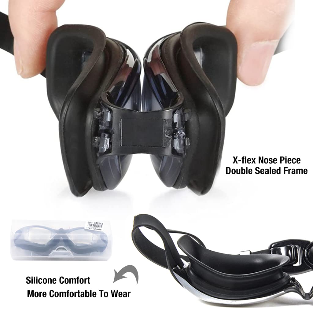 PROBEROS Swimming Goggles for Men and Women with Anti Fog UV Protection | Includes Ear Plugs Nose Clip and Storage Case