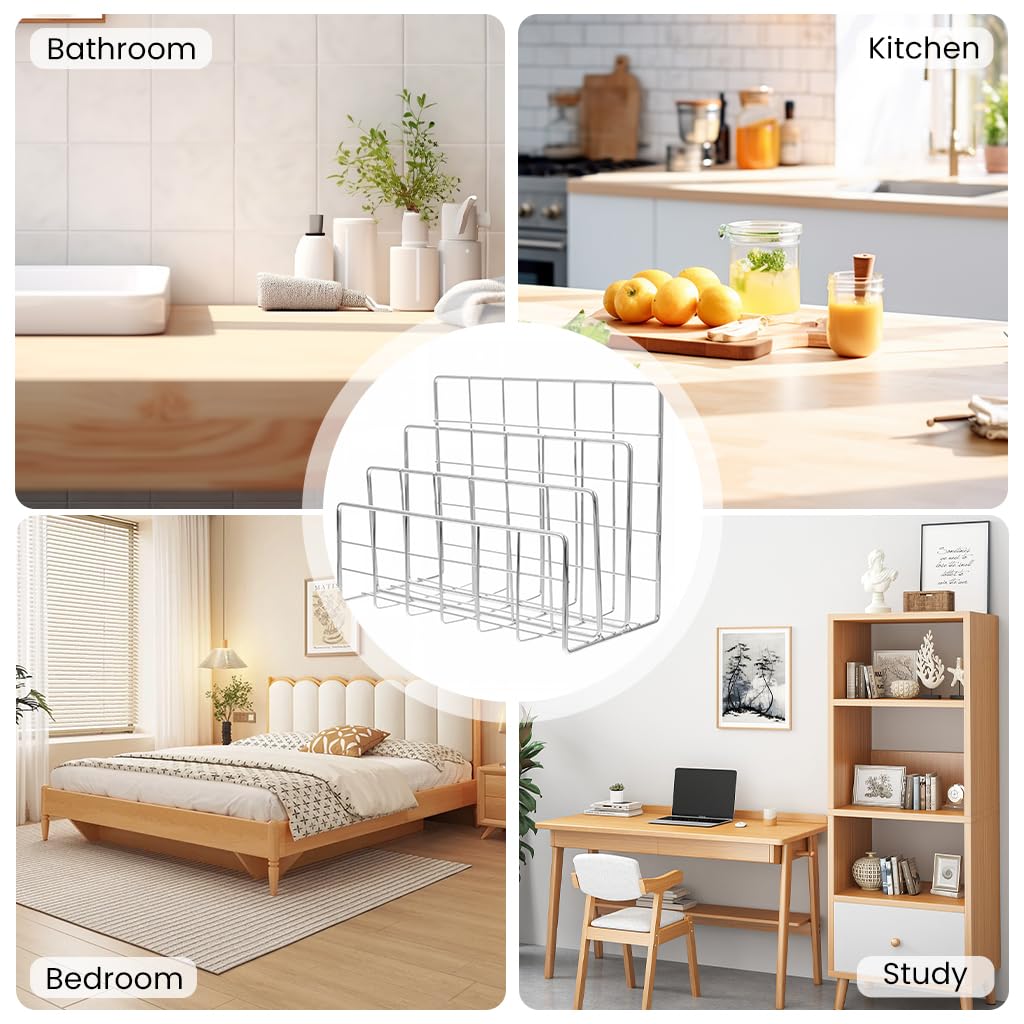 Zibuyu 3 Tier Metal Book Organizer for Home Office with Wire Design | Silver Desktop File Holder