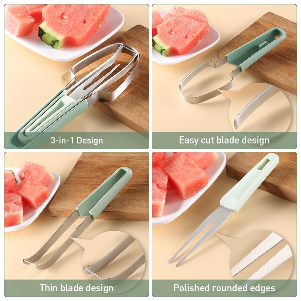 Supvox Watermelon Cutter Slicer for Easy Fruit Serving with Ergonomic Handle | Stainless Steel 3-in-1 Tool