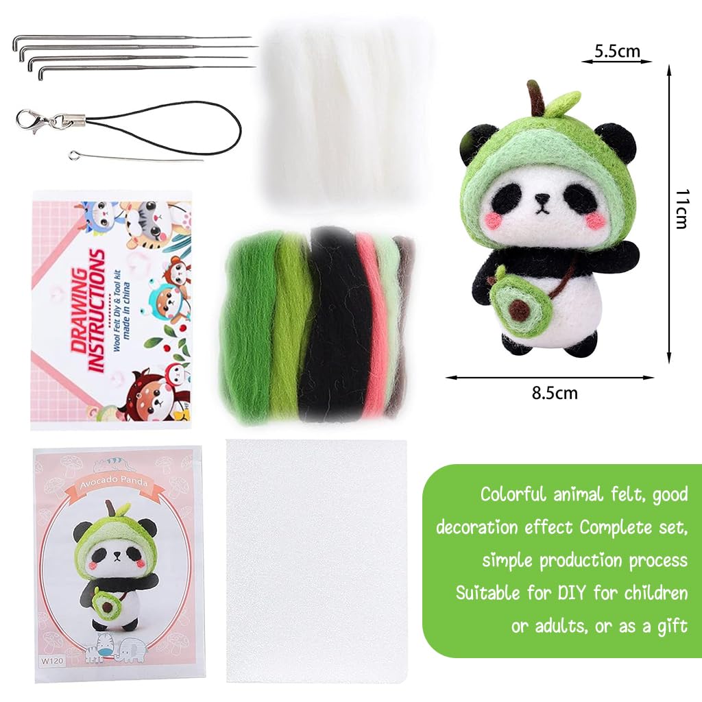 PATPAT® DIY Needle Felting Kit Cute Panda Needle Felting Toy DIY Keychain Panda Needle Felting Charm Color Wool Needle Felting Kit with Tools DIY Crafting Kit for Kids Adults DIY Children's Day Gift