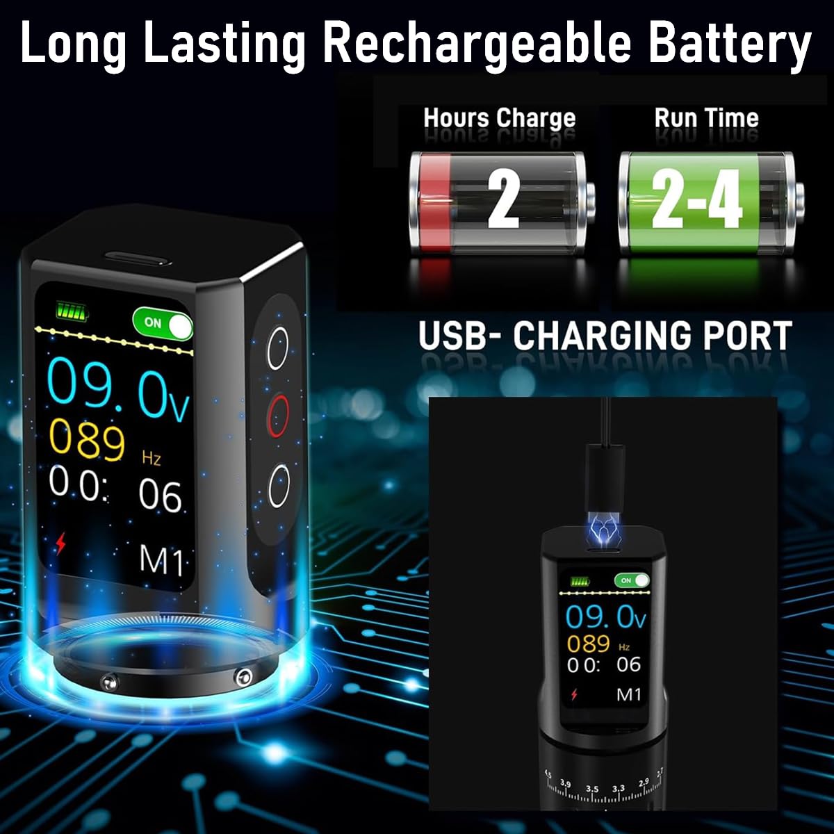 MAYCREATE Wireless Rotary Tattoo Pen Machine with 2.7–4.5mm Stroke & LCD Display | 1200mAh Rechargeable Ergonomic Grip