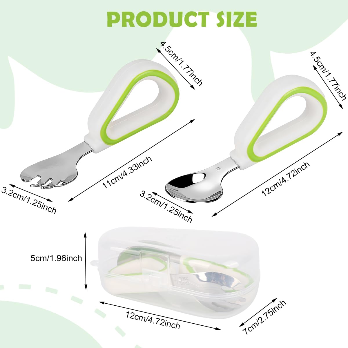 SNOWIE SOFT Toddler Feeding Utensils Set for Self-Feeding with Soft Silicone Loop Handles | 2Pcs Stainless Steel Spoon and Anti-Slip Fork