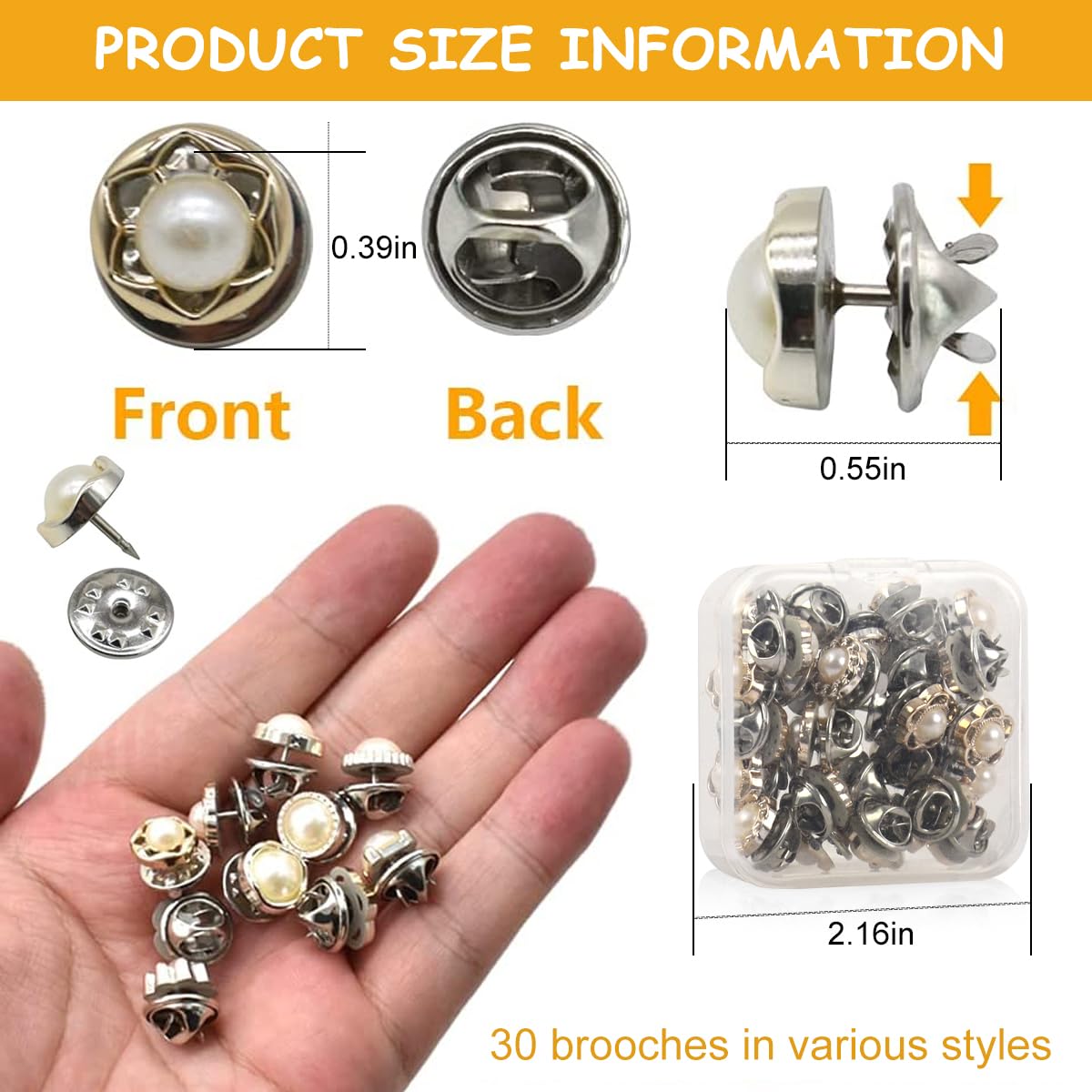 SANNIDHI 30pcs Pearl Buttons Brooch Buttons Cover Up Brooch Pins Mini Safety Shirt Buttons for Cardigan Saree Dress Hats, No Sew & Removable