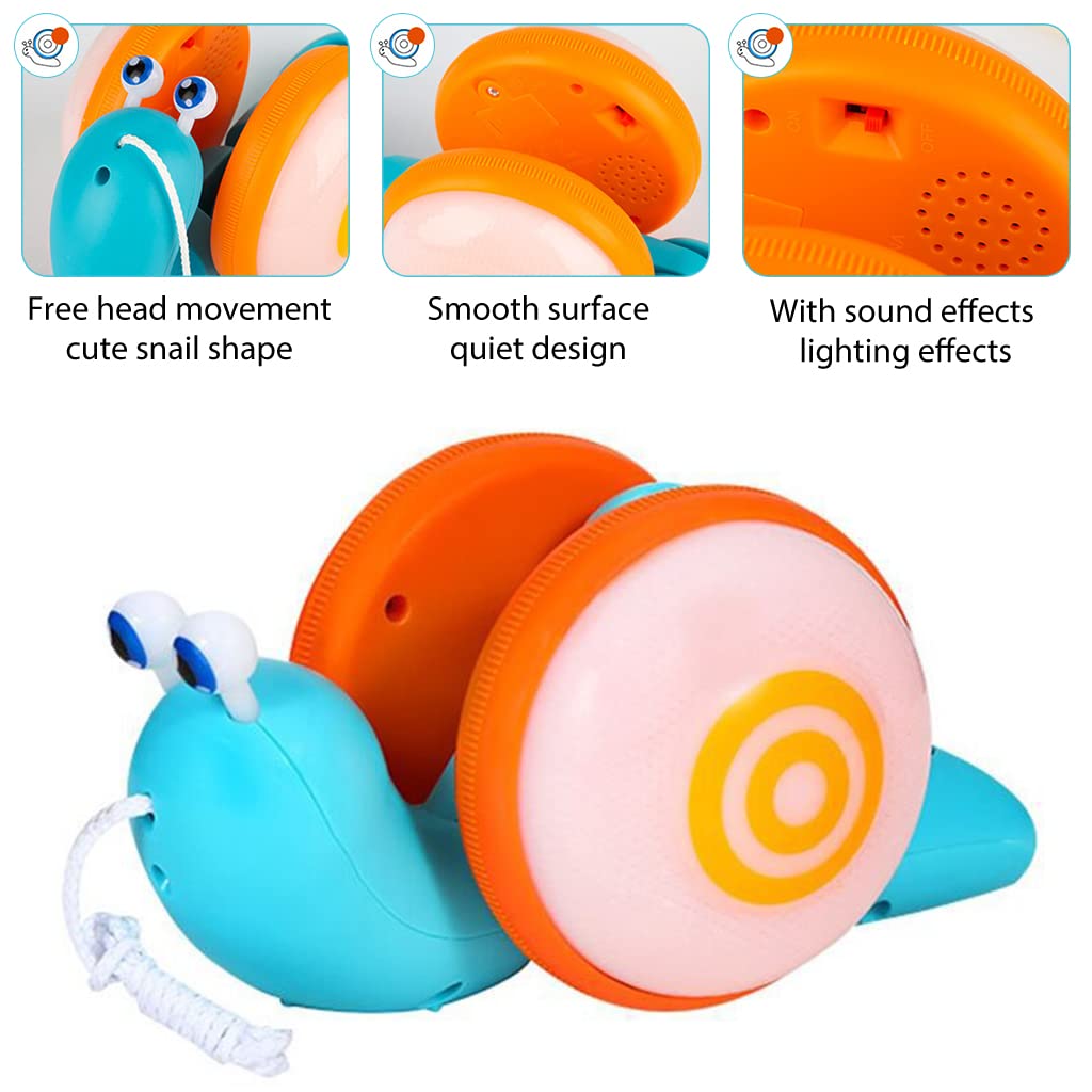 ZIBUYU Musical Snail Pull Along Toy for Walking Fun with 9.6×3.7×4.7 cm Wheels | Light & Sound for Toddlers