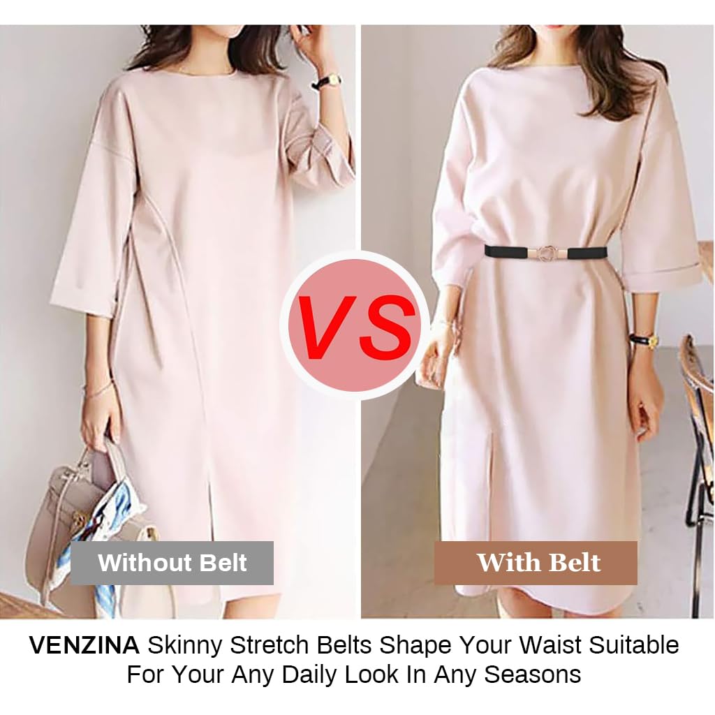 Venzina® Waist Belt for Women Waist Belt Narrow Slim Waist Belt PU Leather Waist Belt Dress Belt Stylish Fashion Casual Women Belt for Blazer, Suit, Dress, Gown (60-80cm)