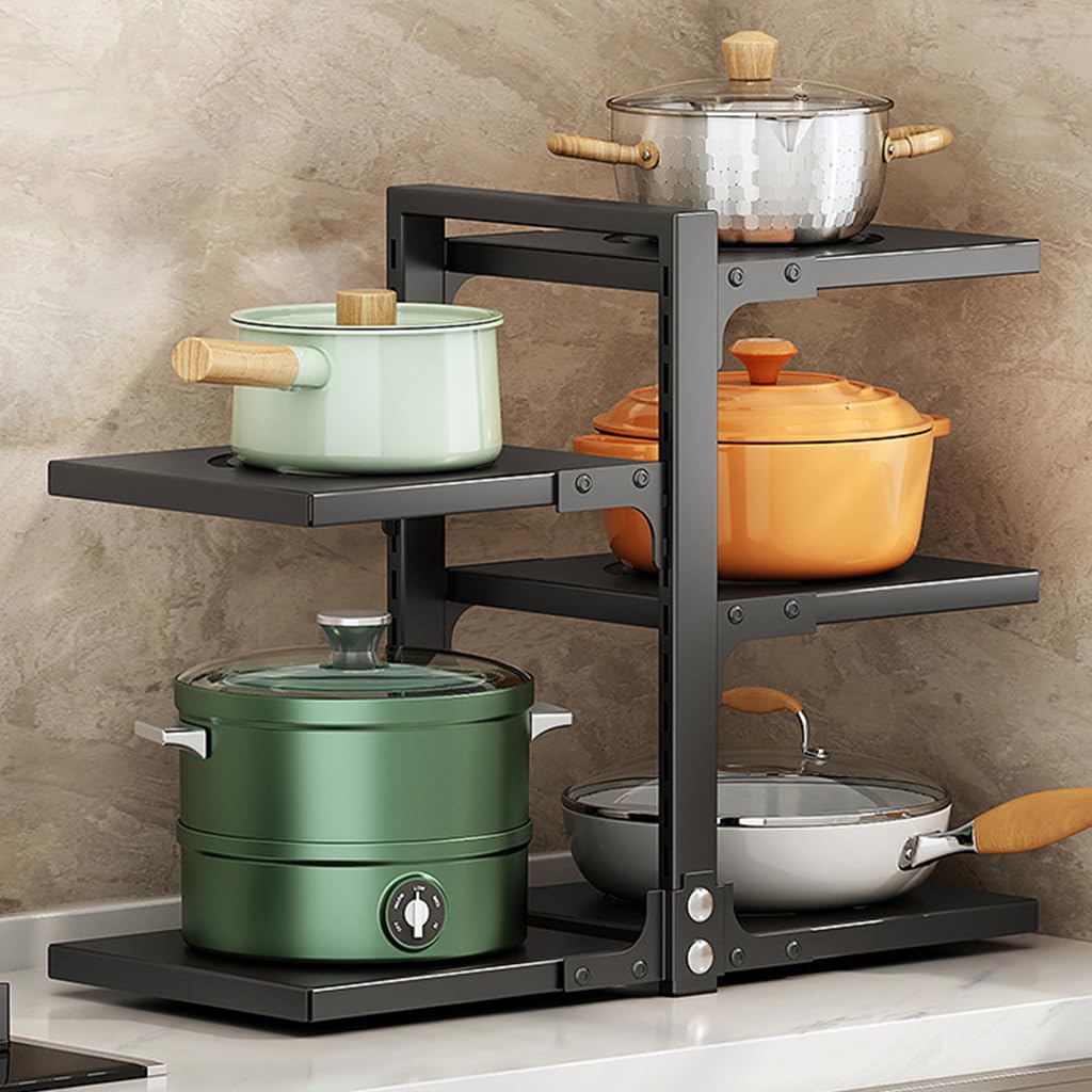 HASTHIP Pot and Pan Organizer Rack for Kitchen with 5 Detachable Shelves 51x22.6x43cm Black