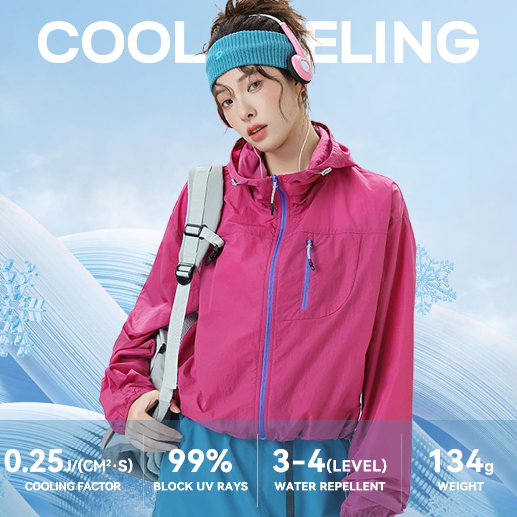 Zibuyu Womens Sun Protection Jacket for Outdoor Sports with UPF 50&Air Vent Design | Lightweight Quick Dry Nylon in Hot Pink