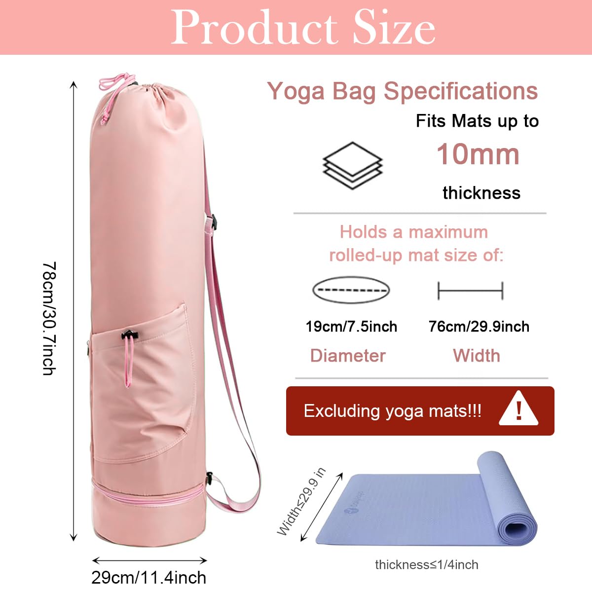 Proberos Yoga Mat Bag for Fitness and Travel with Drawstring Closure and 7.5x31 in Size | Waterproof Polyester with Bottom Storage Compartment