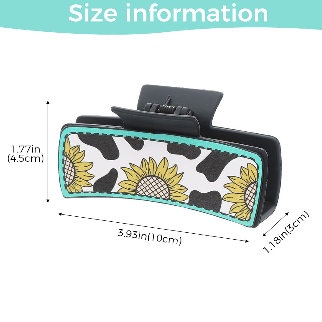 PALAY Hair Claw Clip for Women with Leather Sunflower Print and Secure Grip | Black 4 in