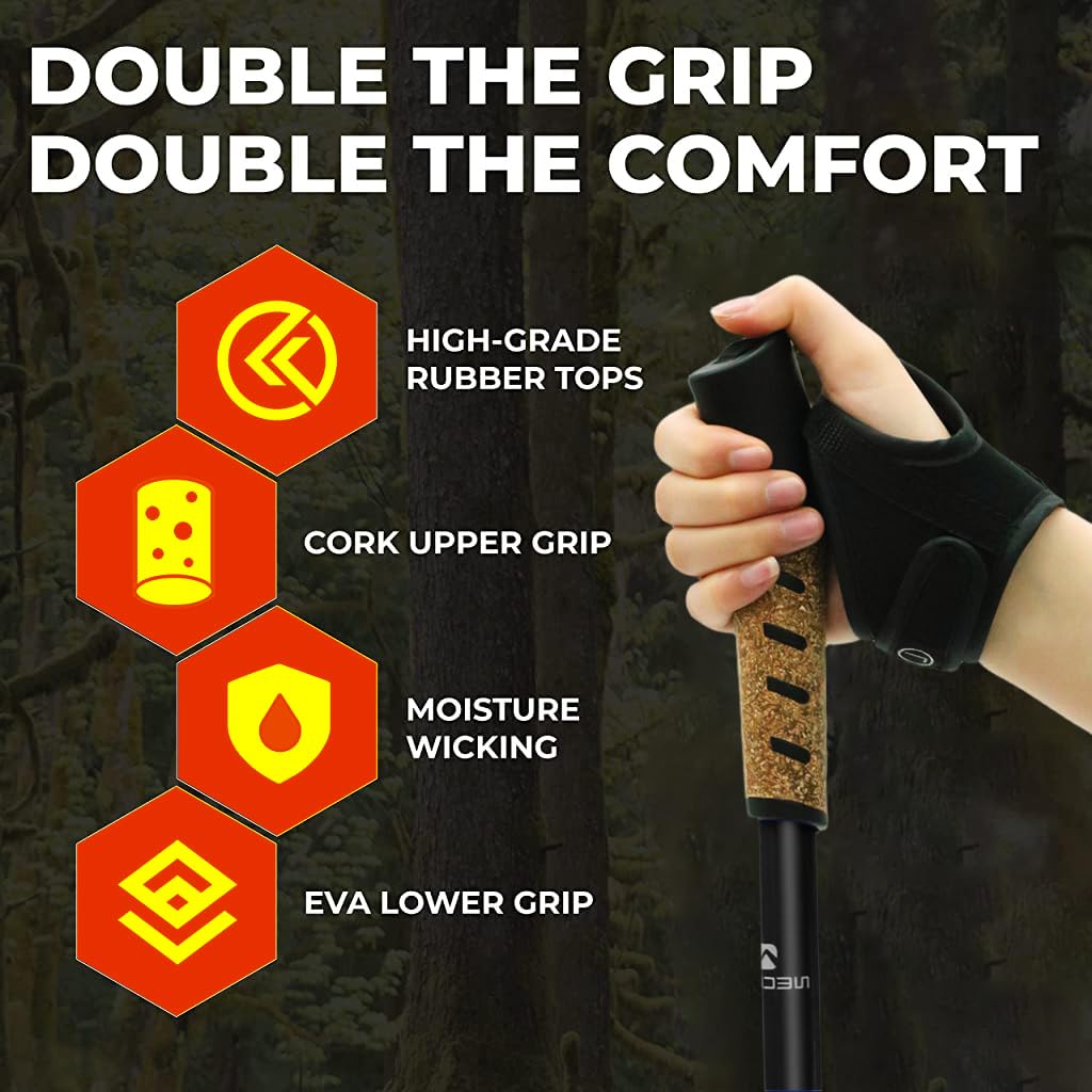 Proberos Trekking Poles for Hiking with Ergonomic Left and Right Straps 53 in Aluminum | Anti Slip Cork Handles