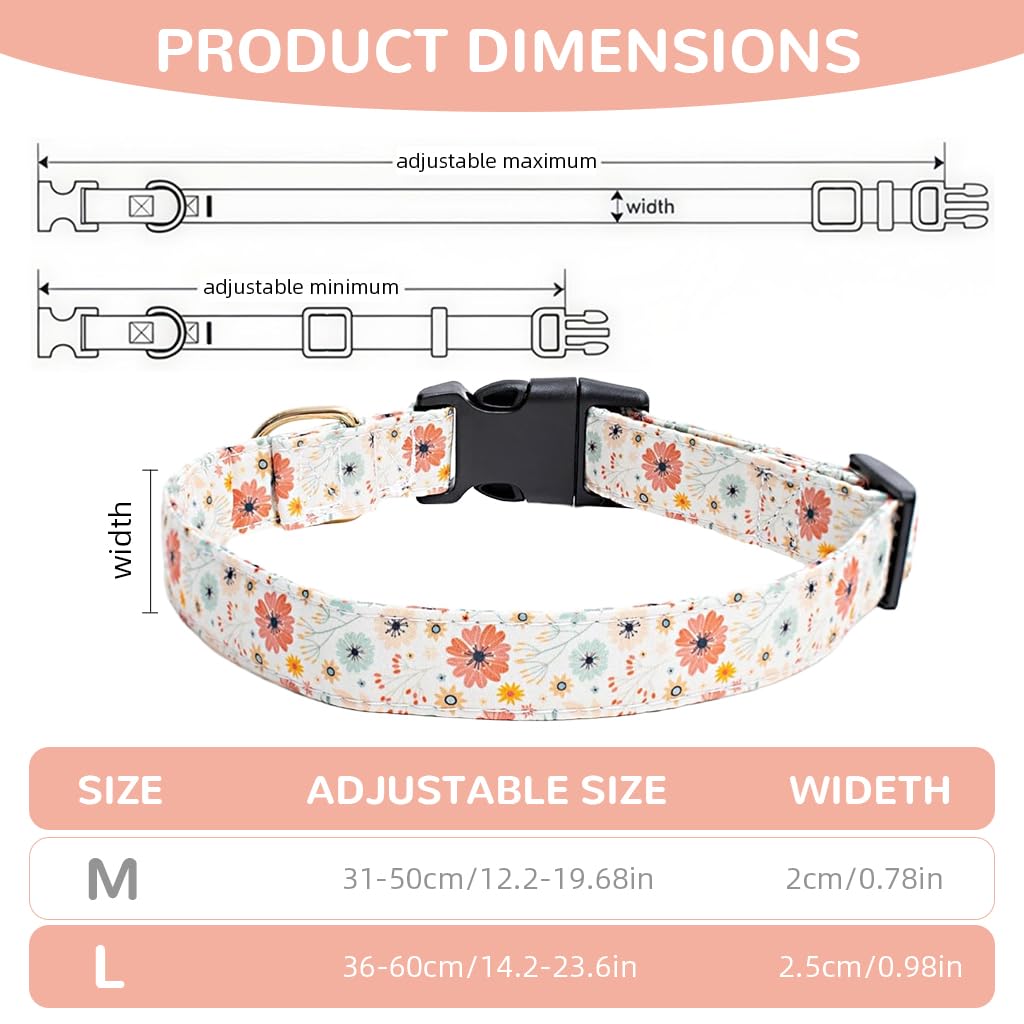 Qpets Floral Dog Collar for Small to Medium Dogs featuring Daisy Pendant and Metal D-Ring | Adjustable 36–60cm Soft Fabric Design