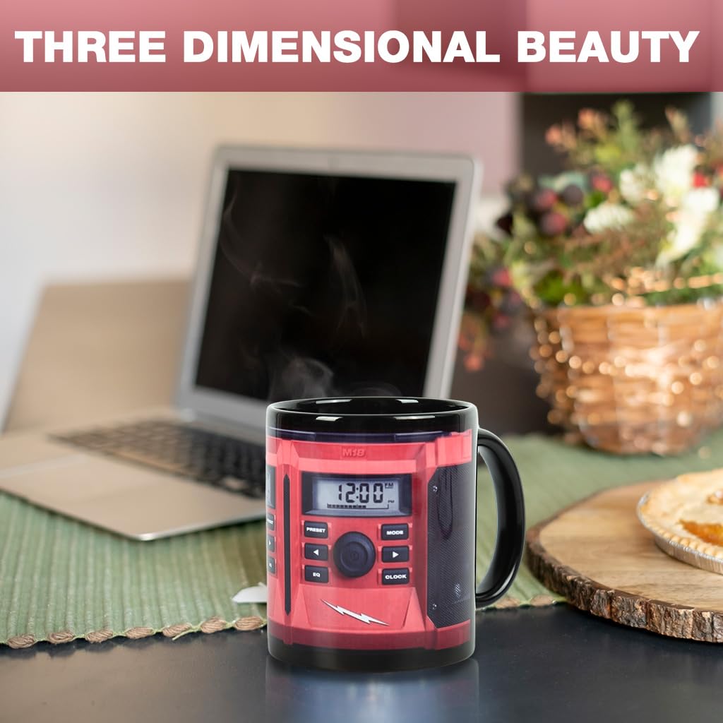 HASTHIP Coffee Mug 330ml for Daily Drinks with Ergonomic Handle and Retro Radio 3D Design