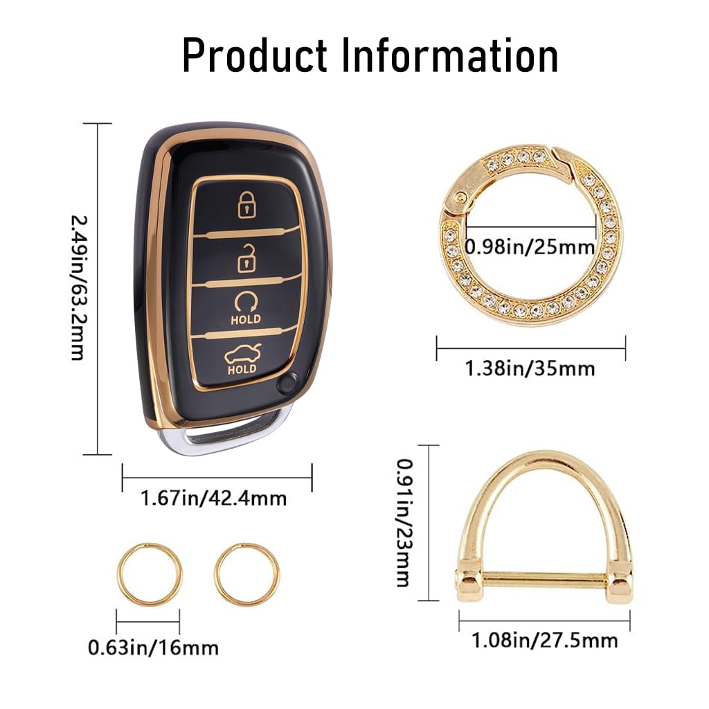 STHIRA Luxury Hyundai Car Key Protective Case with Quick Release Keychain featuring Soft TPU Cover for 2020–2023 Sonata Santa Fe or Tucson