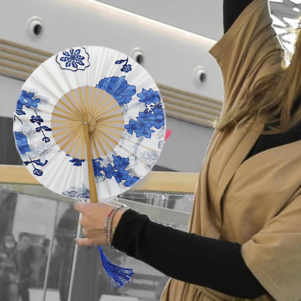 HASTHIP Round Handheld Fan for Wedding and Home Décor with Bamboo Frame and Fabric Art | Ideal Gift for Women