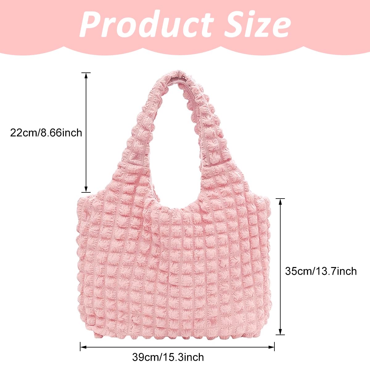 PALAY Puffy Shoulder Bag for Everyday Use with Soft Quilted Design 39x30cm Pink Handbag