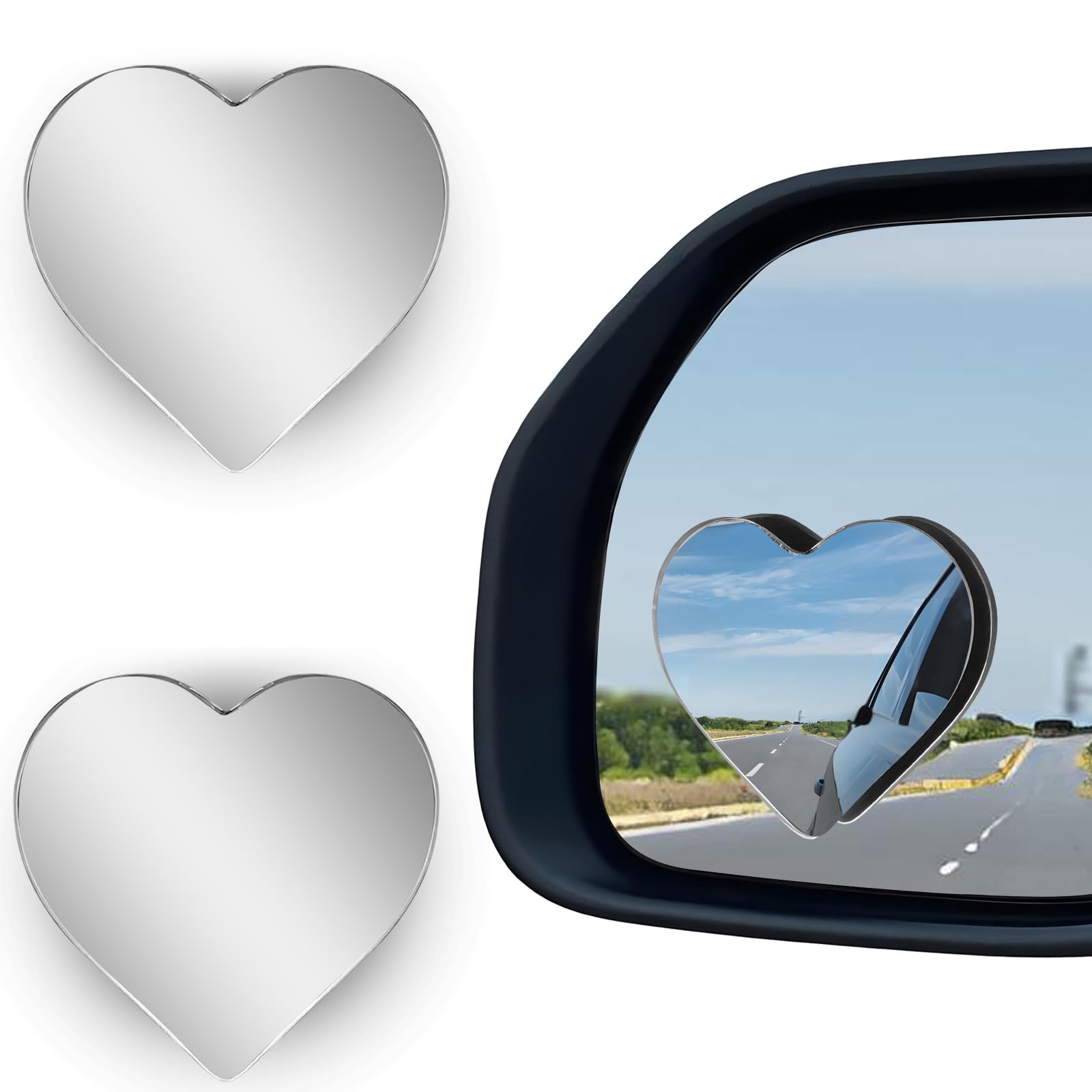 STHIRA® 2Pcs Cars Heart Shaped Blind Spot Mirrors Car Side Mirror Blindspot Adjustabe Angle Removable Wide Angle