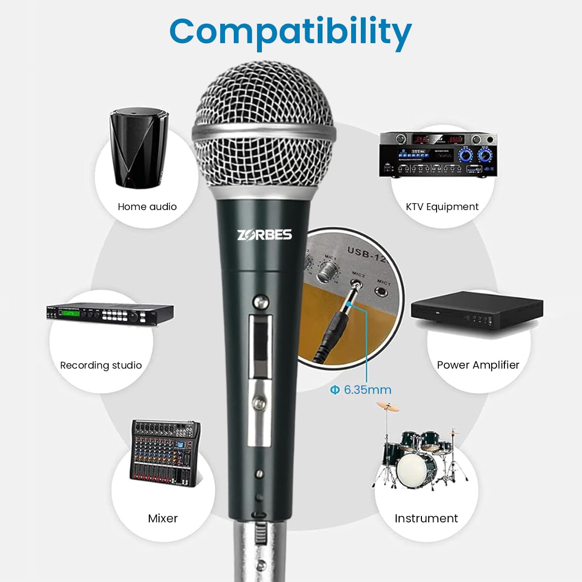 ZORBES® Handheld Wired Microphone, Karaoke Microphone, Dynamic Karaoke Cardioid Microphone with 11ft Cable, 6.35mm to 3.5mm Jack Adapter, ON/Off Switch, Suit Public Speaking/Presentation/Meeting/Home