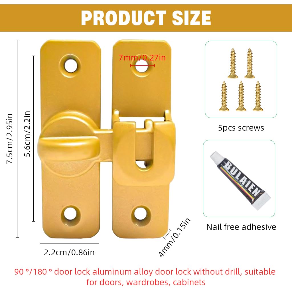 HASTHIP Door Latch Lock for Gates and Cabinets with 90° 180° Design featuring Zinc Alloy 2 PCS