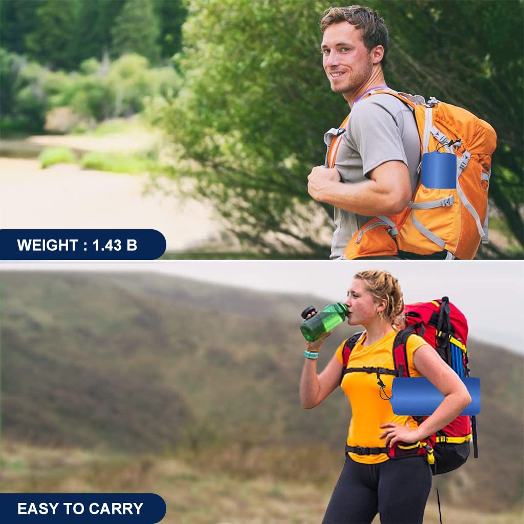 [Second-hand]Proberos@ Air Mattress with Pillow and Built-in Foot Pump, Portable Folding Camping Sleeping Bed Inflatable Mattress for Camping Backpacking Hiking Traveling Tent Car, Camping Accessories (Blue)