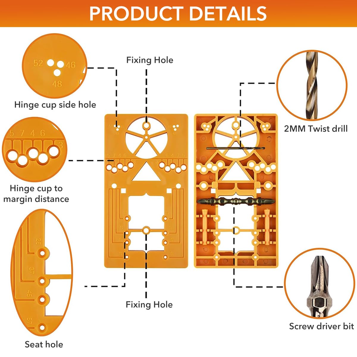 Serplex® Cabinet Hinge Drill Guide Tool Set 35mm Concealed Hinge Jig Drill Guide Sets Hinge Guide Drill Bit Woodworking Hole Saw Cutter for Hinge Position Tools Cabinet Door Installation