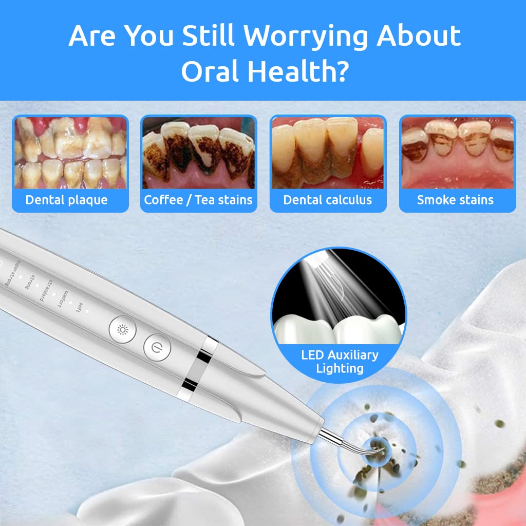 HANNEA Ultrasonic Tooth Cleaner Kit with LED Light and 5 Modes featuring IP67 Waterproof Design | USB Rechargeable 1500mAh Battery for Plaque and Tartar Removal