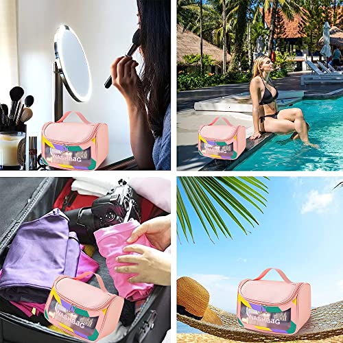 HASTHIP® Travel Cosmetic Bag, Makeup Bag for Women Travel Toiletry Bag, Waterproof Toiletries Bag Portable Zippered Cosmetic Bag for Home & Travel, Pink