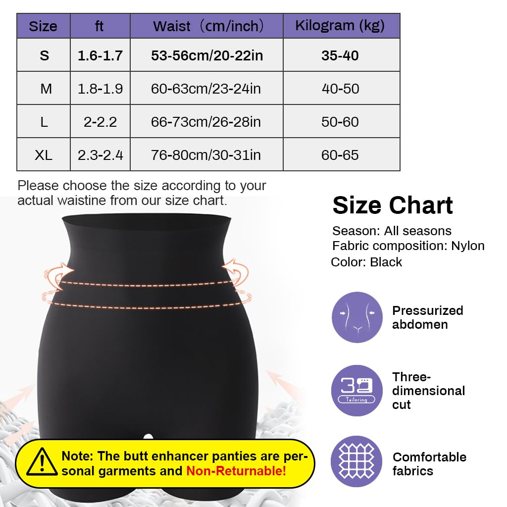 PALAY® Butt Lifter Padded Underwear for Women Hip Pads Enhancer Shapewear Shorts Seamless Tummy Control Panties Shaper Fake Pad, S, Black