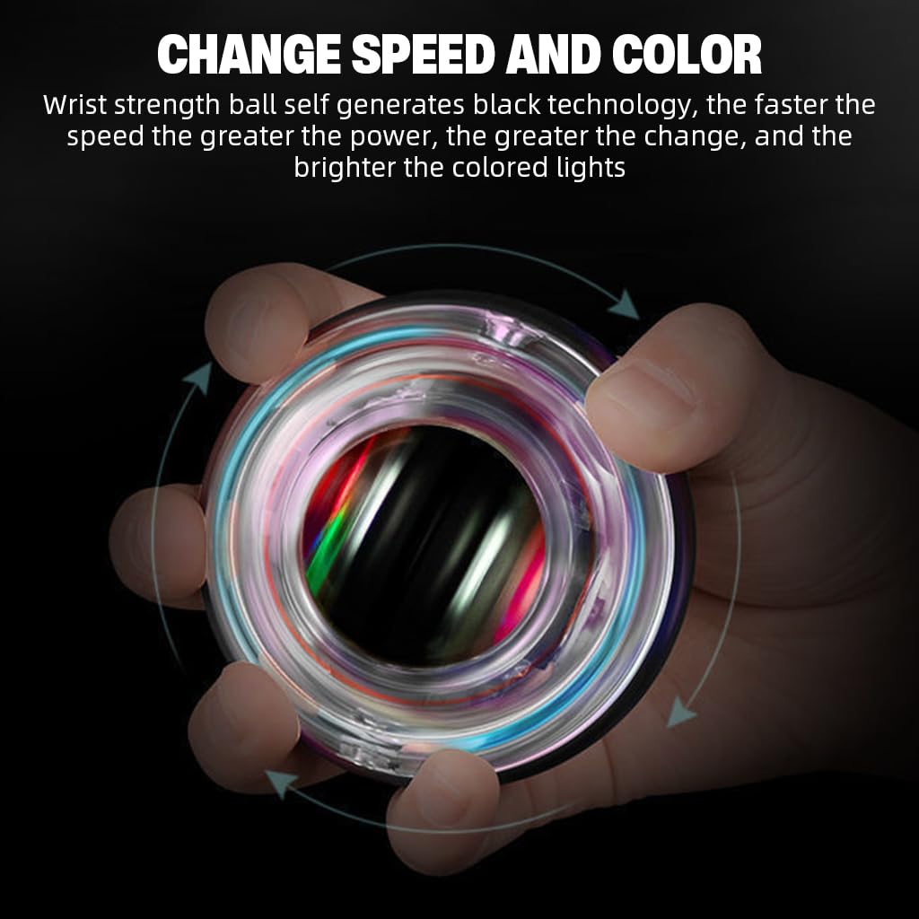 Proberos Metal Wrist Exercise Ball for Grip and Wrist Training featuring LED Gyro and 6061-T6 Aluminum Housing | 15,000 RPM Gyroscopic Resistance