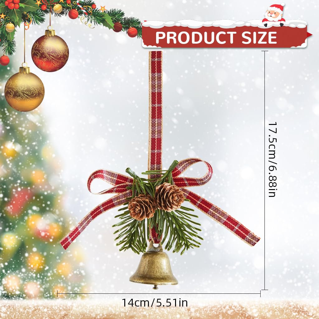 HASTHIP Christmas Jingle Bells for Tree Decoration featuring Ribbon Bow and Pine Cone | Crimson Holiday Ornament