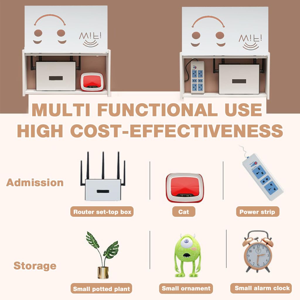 Supvox Wall Mount Storage Box for Router and Modem with PVC Cabinet Shelf in White | Space-Saving TV Accessory