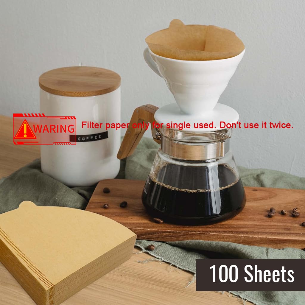 Supvox® 100 Counts Coffee Filter Paper for Brewing Coffee Natural Unbleached Coffee Filter Paper Cone-Shape Disposable Coffee Filters Paper Fit for Drip Coffee