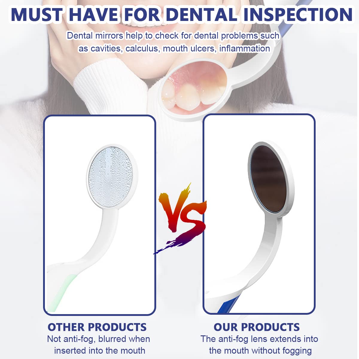 HANNEA Mouth Dental Mirror for Home Inspection with LED Light and Curved Neck Tube | Includes 3 Batteries and 2 Replacement Mirrors
