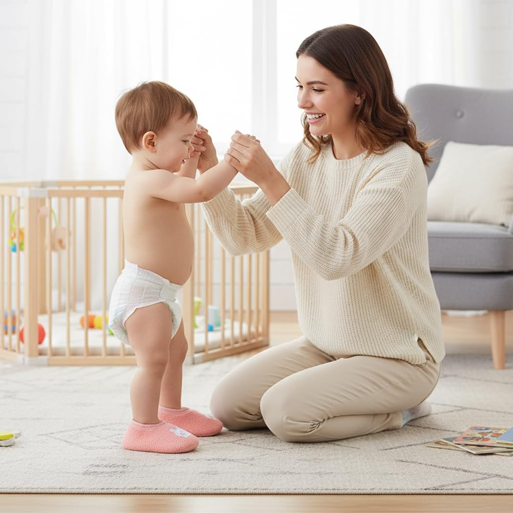 SNOWIE SOFT Cartoon Baby Shoes for 6 to 12 Months with Non Skid Sole and Elastic Strap | Pink Rabbit Gift