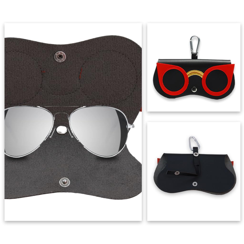 PALAY Sunglasses Case for Travel with Snap Button Closure and PU Leather Protection | Black