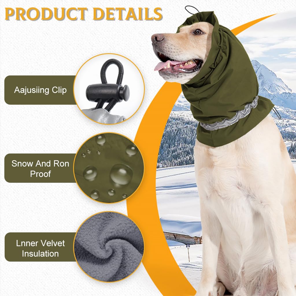 Qpets® Pets Comforting Hoodie Ear Muff for Dog Warm Plush Lining Comforting Wrap Outdoor Winter Ear Muff with Reflective Strip Stretchy Adjustable Ear Snood for Dog, Green/M