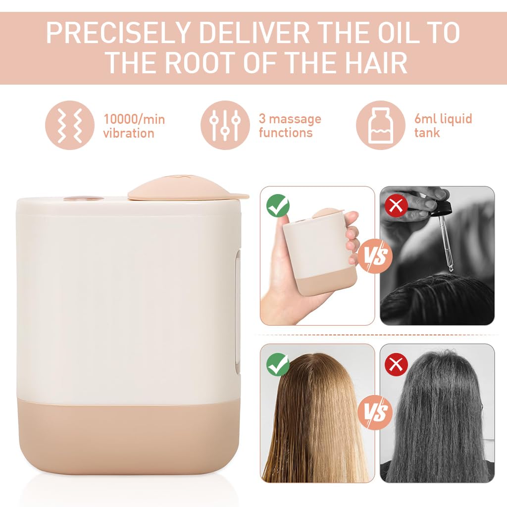 ZIBUYU Electric Scalp Massager Hair Oil Applicator with 6ml Tank and Red Light EMS | Travel Use