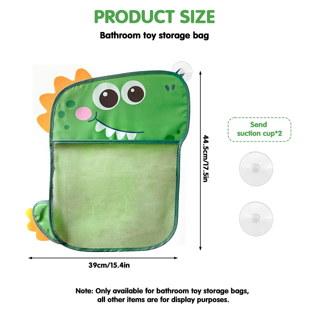 SNOWIE SOFT Bath Toys Storage Bag for Bathroom with Strong Suction Cup Hooks and Quick‑Dry Mesh