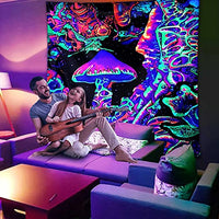 HASTHIP® UV Luminous Mushroom Tapestry, Fantastic Upright Tapestry Glow In The Dark, UV Reactive Tapestries Posters Wall Hanging for Backdrop (51inch x 59inch)( Black)