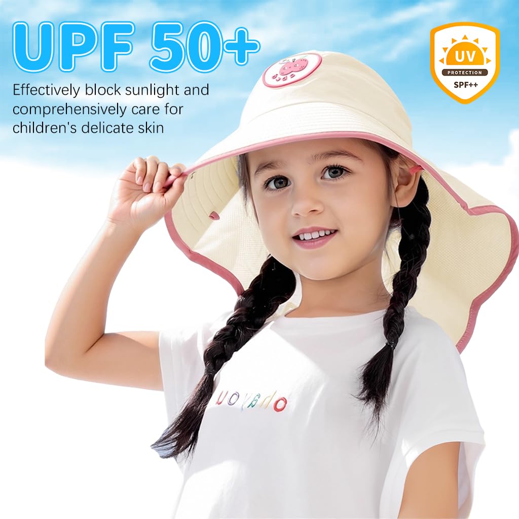 SNOWIE SOFT Kids Sun Hat for Summer with UPF 50+ Protection and Adjustable Chin Strap | Wide Brim Neck Flap Design for Girls 3–10 Years