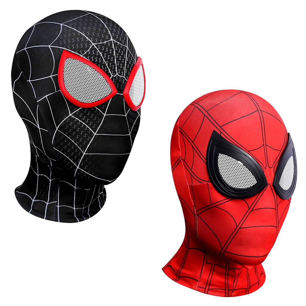 FANCYKU® 2 PCS 3D Spider-Man Mask for Adult Kids, Role Play Superhero Masks for Halloween Masquerade Cosplay, Spiderman Masks Spider Man Cosplay Costumes Superhero Lenses(Red+Black)