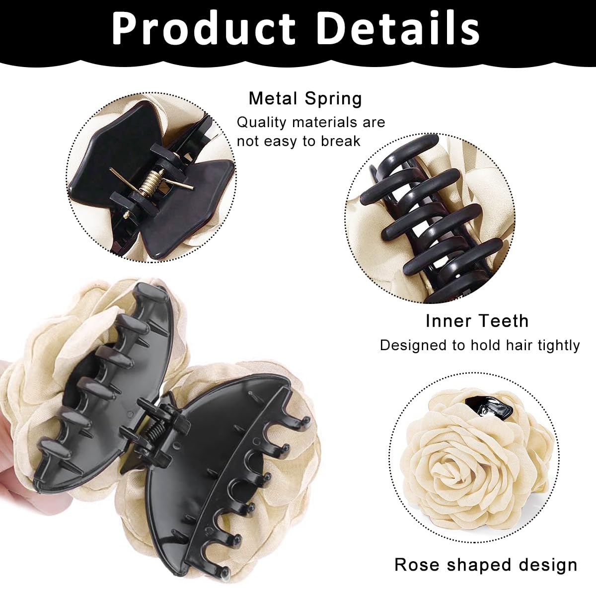 PALAY Rose Hair Claw Clips for Women featuring 6pcs 3.5 in Design in Black and White | Elegant Flower Style