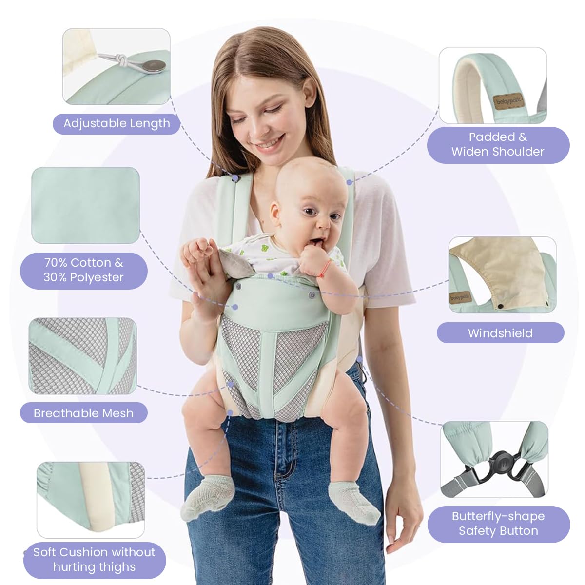 SNOWIE SOFT® Baby Carrier for 8-32lbs 4 in 1 Adjstable Baby Carrier with Lumbar Support Kangaroo Baby Carrier Baby Carrier Face-in /Face-Out Baby Wrap Carrier for Newborns, Infant 0-36 Months