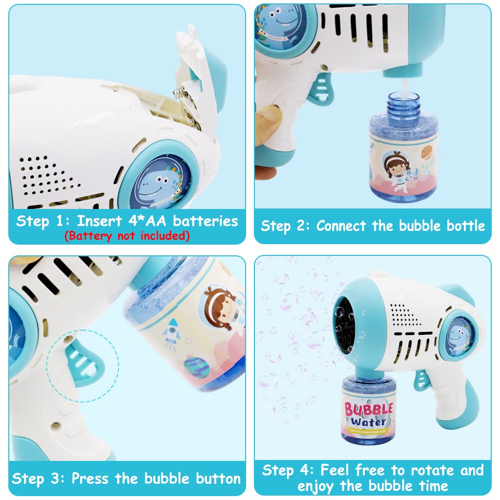 PATPAT Bubble Gun for Kids with 8-Nozzle LED Bubble Maker and 1 Bottle Refill Solution | Blue