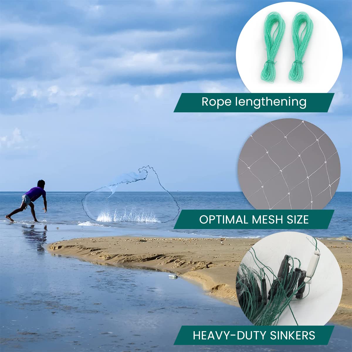 Proberos 30m x 1.0m Fishing Net Single Layer Fishing Net with Lead Weighs Undersea Fishing Net Mesh Fishing Net Densed Mesh Fishing Net for Mariculture